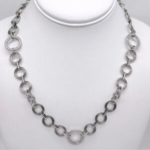 Ann Taylor Jeweled and Textured Circles Silver Necklace